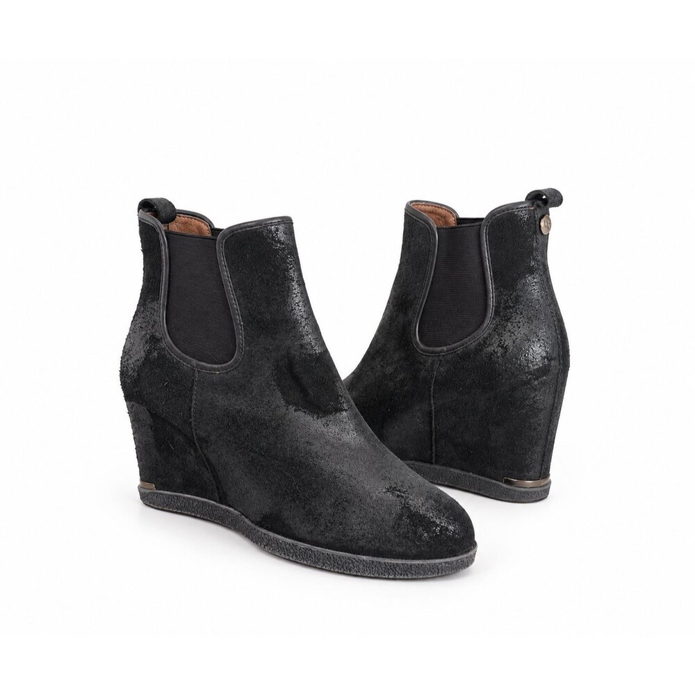 Donald J Pliner Black Suede Wedge Ankle Boots Women 8 Chelsea Booties
